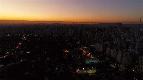 Dusk Skyline with skyscrapers and orange Skies in Sao Paulo, Brazil ...