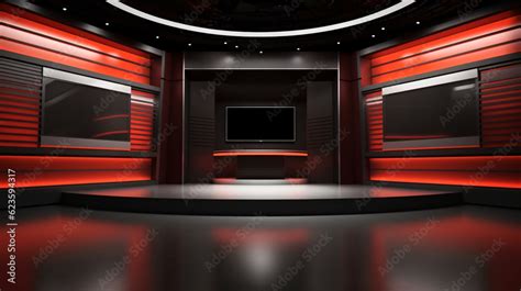 Tv Studio. Red studio. Backdrop for TV shows .TV on wall. News studio ...