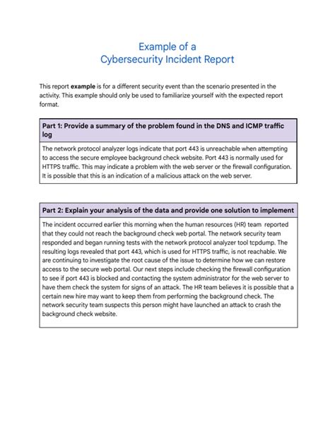 Example of A Cybersecurity Incident Report | PDF