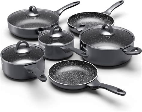 Induction Hob Pan Set, Pots and Pans Set Nonstick 10 Piece, Non Stick Cookware Saucepan Sets ...