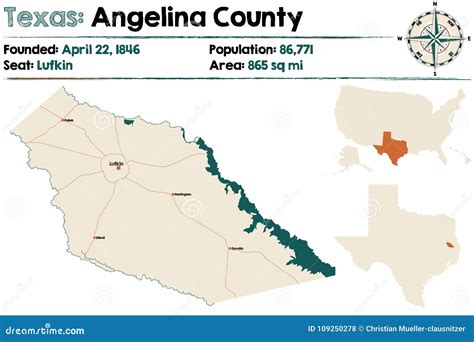 Angelina County, Texas Map Vector | CartoonDealer.com #145281145