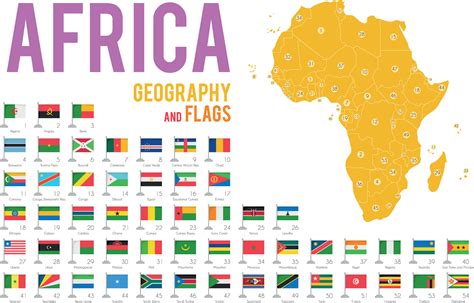 Set of 54 flags of Africa isolated on white background and map of ...