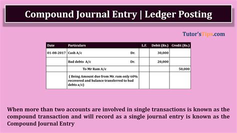 Compound Journal Entry | Journal | Examples | TutorsTips.com