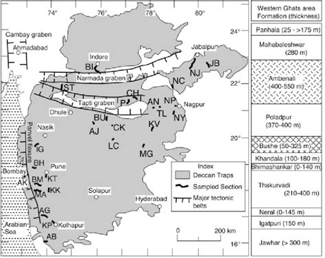 Geological map of the Deccan Traps and locations of the main tectonic... | Download Scientific ...