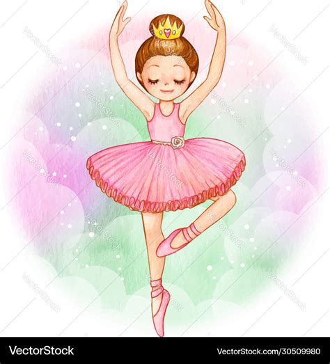 Watercolor princess ballerina brunette Royalty Free Vector