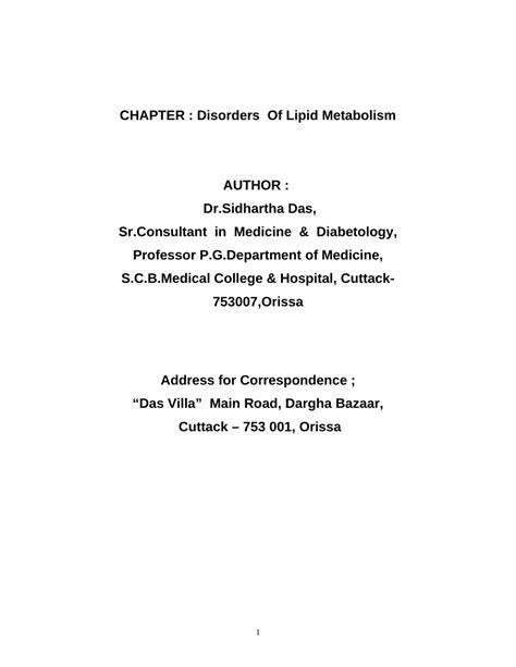 (PDF) Disorders of Lipid Metabolism