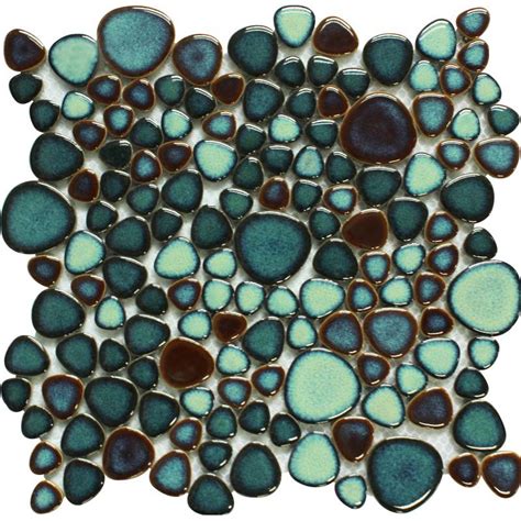 Green porcelain pebble tile heart-shaped mosaic glazed wall tiles | Bravotti.com