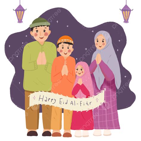 Eid Al Fitr 2023 PNG Picture, Cute Muslim Family Cartoon Happy Eid Al Fitr Illustration, Eid Al ...