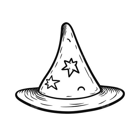 Hand Drawn Witch Hat With Stars On It Outline Sketch Drawing Vector, Witches Hat Drawing ...