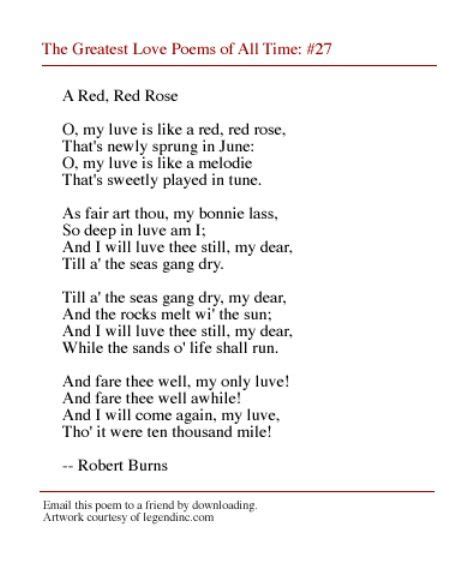 Red red rose, Robert Burns | Great love poems, Love poems, Best poems