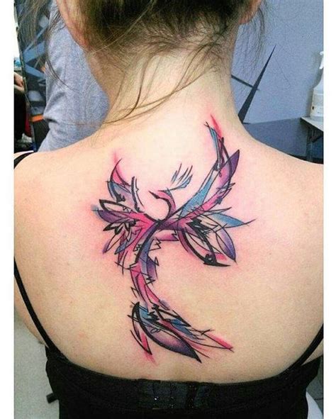 Abstract Phoenix Tattoo On Back