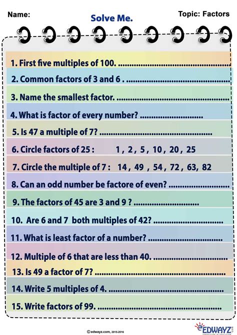 Multiples And Factors Worksheets