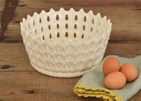 Large White Centerpiece Bowl. Vintage Italian Pottery. Leaf Basket Pattern. Pottery Fruit Bowl ...