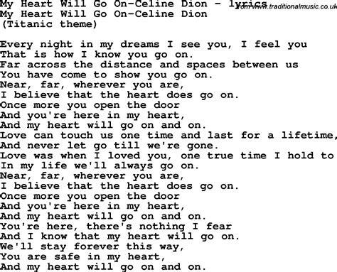 Love Song Lyrics for:My Heart Will Go On-Celine Dion