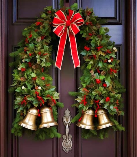 Christmas Bells Wreath On Door Free Stock Photo - Public Domain Pictures