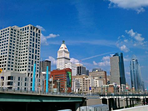 Downtown Cincinnati while I wait to do a live shot. Blue sky today ...