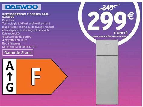 Promo Réfrigérateur 2 Portes 243 L Daewoo chez Intermarché - iCatalogue.fr