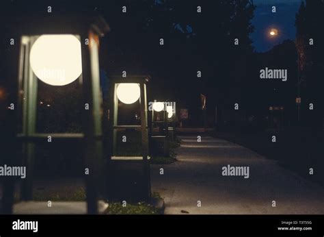 Decorative night lighting in the park, lights, paths Stock Photo - Alamy