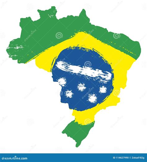 Brazil Flag & Map Vector Hand Painted with Rounded Brush Stock Vector - Illustration of freedom ...