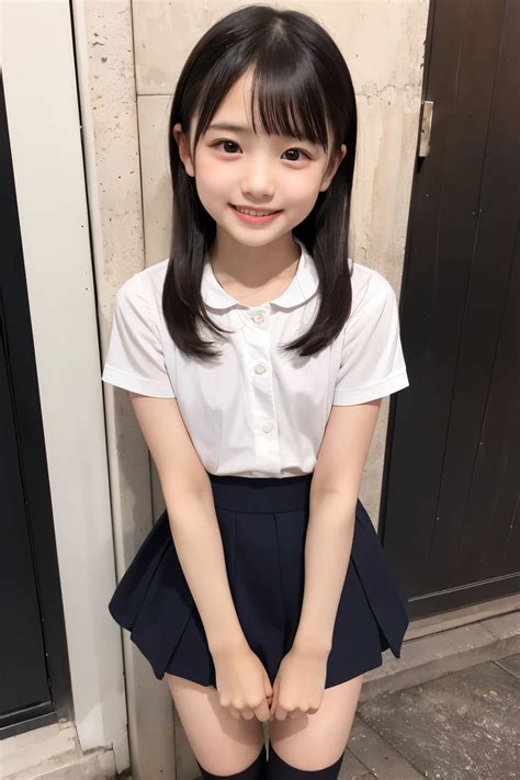 A close up of a young girl in a school uniform posing for a picture ...