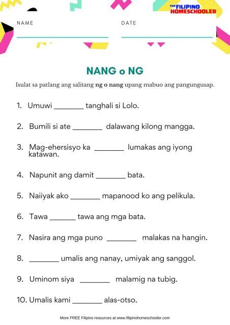 Nang o Ng - Free Filipino Worksheets — The Filipino Homeschooler