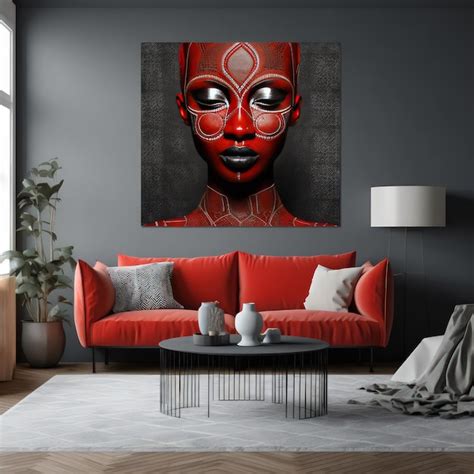Premium AI Image | Modern living room with African motif and African mask on the walls with a ...