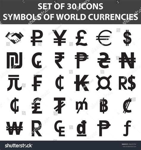 Symbols World Currencies Set 30 Black Stock Vector 296235794 - Shutterstock