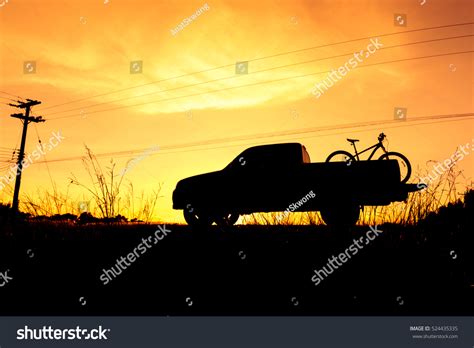 Silhouette Pickup Truck Bicycle Sunset Sky Stock Photo 524435335 ...