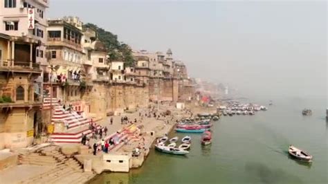 Varanasi Ghat Aerial Drone View Morning Ganges Benares India 2022 Stock ...