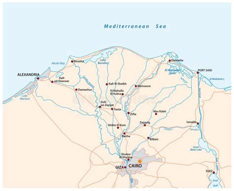 Map of the Nile River Delta in Upper Egypt Stock Vector - Illustration ...