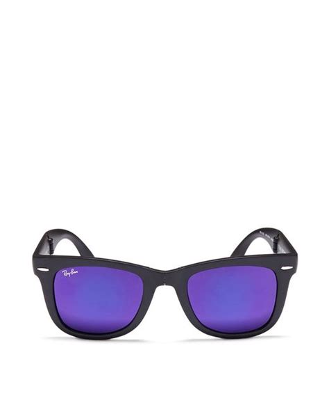 Ray-ban 'wayfarer Folding Classic' Acetate Mirror Sunglasses in Blue ...