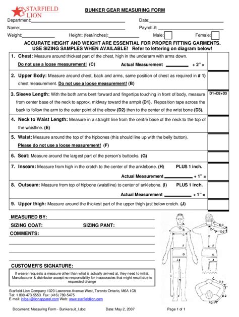 Fillable Online BUNKER GEAR MEASURING FORM Fax Email Print - pdfFiller