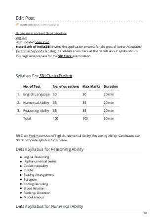 Sbi clerk syllabus 2020 prelim + mains