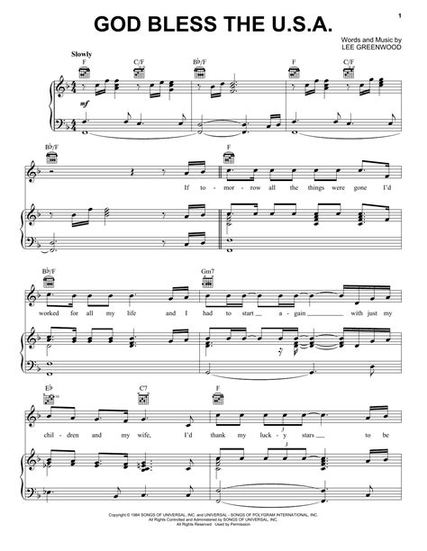 Lee Greenwood "God Bless The U.S.A." Sheet Music Notes | Download ...