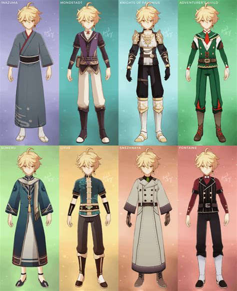 As requested, Aether in NPC outfits from different nations : r/Genshin ...