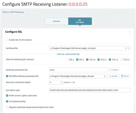 How to configure the TLS settings for SMTP incoming and outgoing in Axigen iX (9.0) and X (10.0 ...