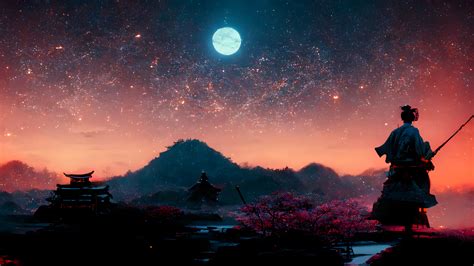 Samurai in starry sky(Midjourney Render) [7680×4320] – bostools madzeo wallpapaer