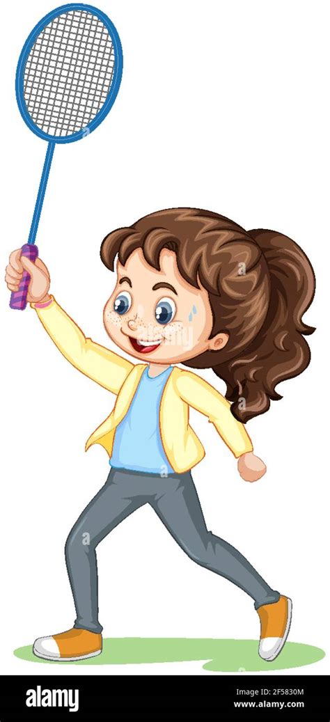 Cute girl playing badminton cartoon character isolated illustration Stock Vector Image & Art - Alamy