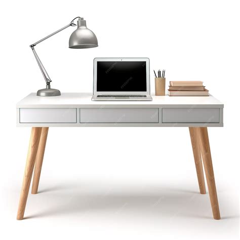 Premium AI Image | a desk with a lamp and a laptop on it