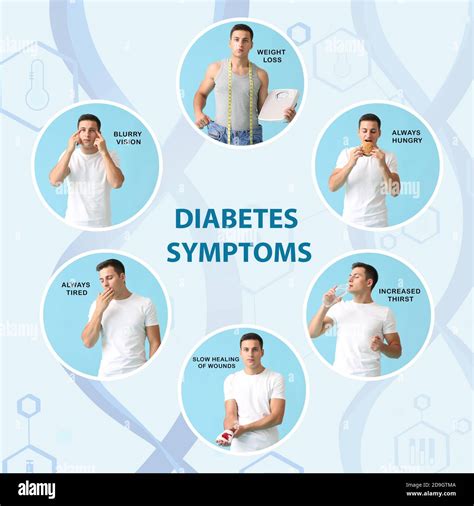 Young man with diabetes symptoms on light background Stock Photo - Alamy