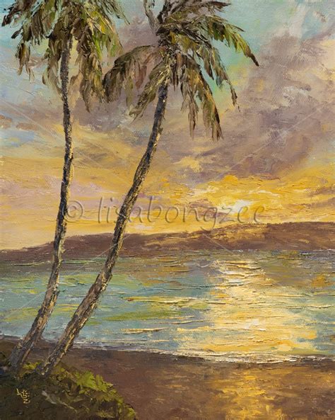 Another Perfect Day (Sunset Hawaii Beach) - Original Oil Palette Knife ...