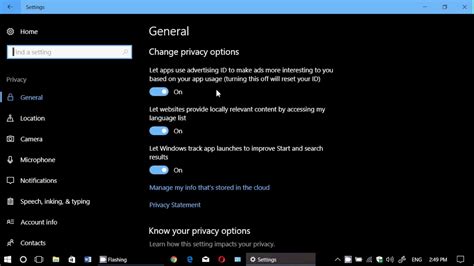 Windows 10 Creators update Privacy settings General tab Advertising ID App telemetry - YouTube