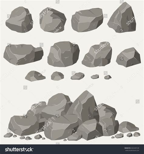 Rock stone cartoon in isometric 3d flat style. Set of different ...