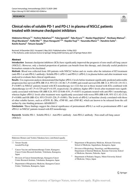 Clinical roles of soluble PD-1 and PD-L1 in plasma of NSCLC patients ...