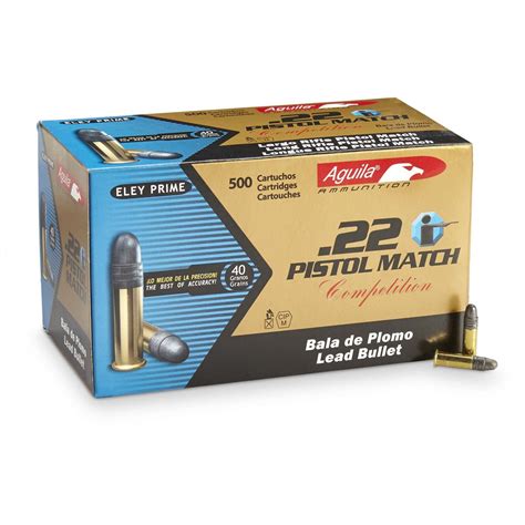 Aguila Pistol Match, .22LR, Lead Round Nose, 40 Grain, 500 Rounds - 649019, .22lr Ammo at ...