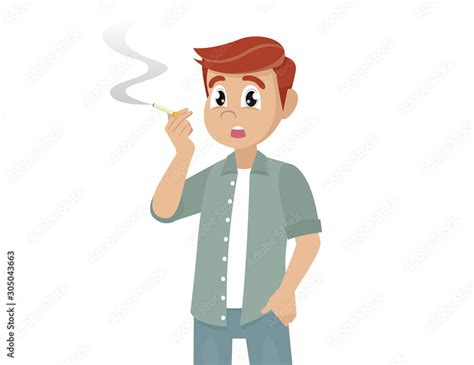 Cartoon character Poses, Young Man Smoking a Cigarette., Stock Vector | Adobe Stock