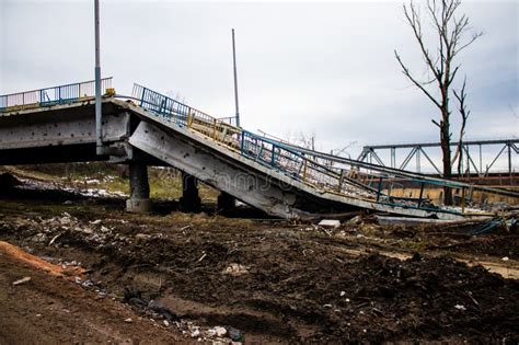 Destroyed Bridge in War Zone Connecting Sloviansk and Lyman in the Donbas, Lyman, Ukraine ...