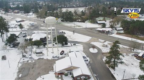 Flying over South Carolina towns covered in snow, ice