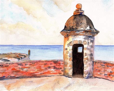 Puerto Rico Sentry Box Ocean View Painting by Carlin Blahnik CarlinArtWatercolor - Fine Art America