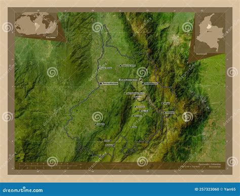 Santander, Colombia. Low-res Satellite. Labelled Points of Cities Stock ...